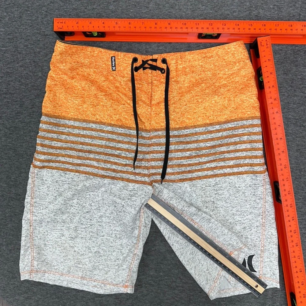 Hurley Board Shorts Swim Trunks Orange Black Striped Beach Surf‎ Casual Size 30